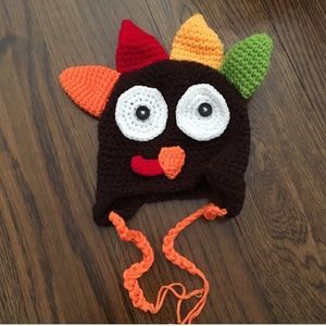 K Crochet Knit Turkey Gobble Thanksgiving Beanie Hat